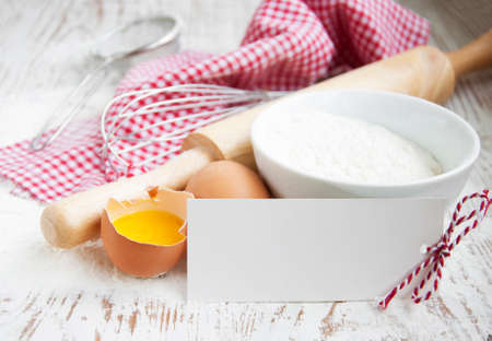 baking ingredients on a old white table