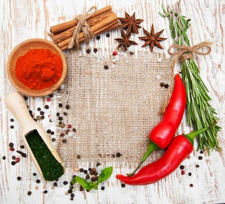 Spices and herbs variety. Aromatic ingredients and natural food additives.の写真素材