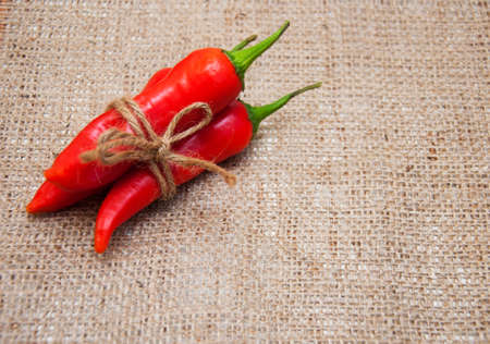 Red Hot Chili Peppers over burlap backgroundの写真素材