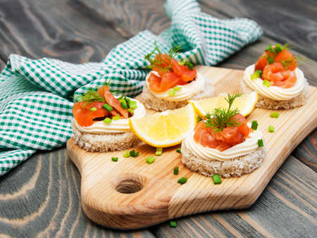 canape with salmon and dill for partyの写真素材