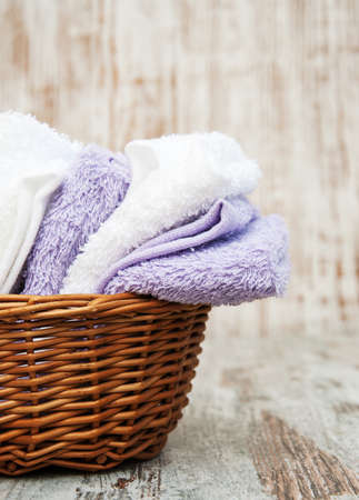 soft and fresh towels in basket â beauty treatmentの写真素材