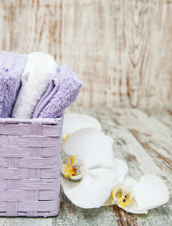 spa concept  with  white orchids and towelsの写真素材