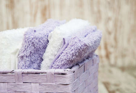 soft and fresh towels in basket â beauty treatmentの写真素材