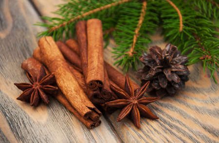 different kinds of spices   with christmas tree