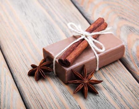 handmade soap with cinnamon and anise starの写真素材