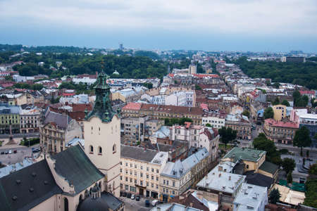 city of lvov ukraine - the top view on the old city of lvov from height