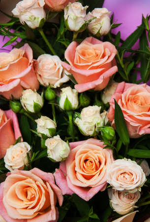 Beautiful bouquet of pink roses - backgroundの写真素材