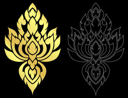 Thai art style ornament black color and out line のイラスト素材