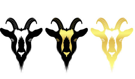 goat 's faces in black , goal and multi color  vector のイラスト素材