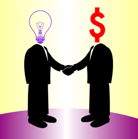  image of handshake between knowledge and moneyのイラスト素材