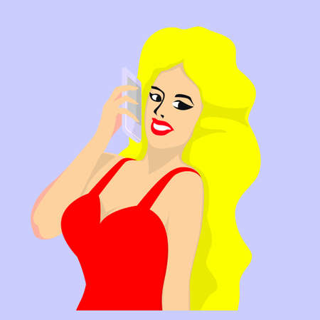 blond female holding smart phone and callingのイラスト素材
