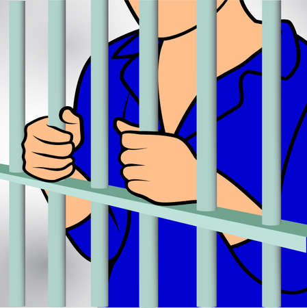 hands holding prison bars (hand behind prison bars, hand in jail)のイラスト素材