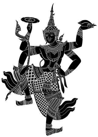 Drawing of Narayana silhouetted on white backgroundのイラスト素材