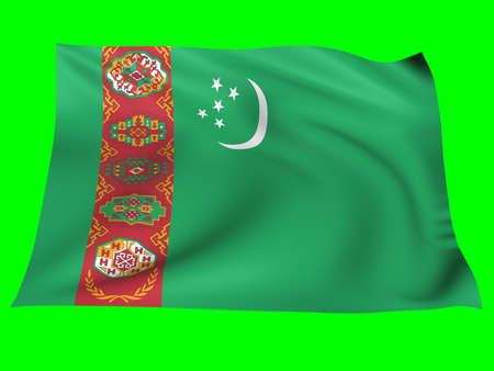 Flag of   turkmenistan  blowing in the wind on green backgroundの写真素材