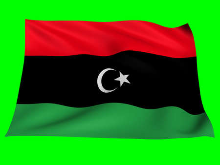 Flag of  libya   blowing in the wind on green backgroundの写真素材