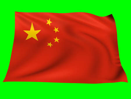 Flag of  china  blowing in the wind on green backgroundの写真素材