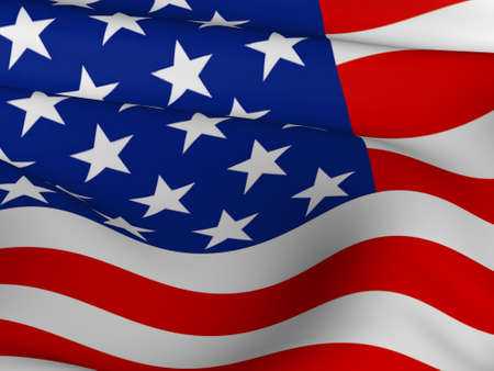 Flag of  USA  blowing in the wind on green backgroundの写真素材