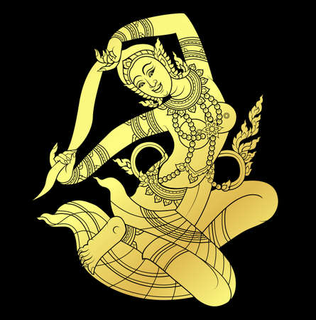 Mother of Earth or Hindu god in gold on black backgroundのイラスト素材