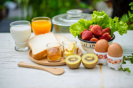 healthy breakfast setの写真素材