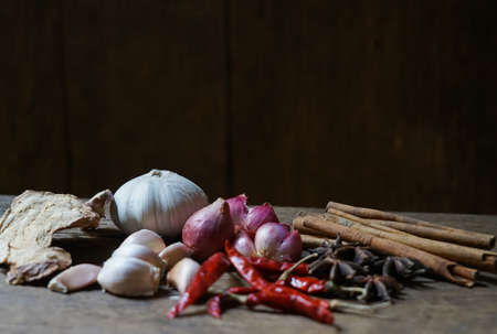 spices on wooden の写真素材