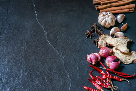 spices on black backgroundの写真素材