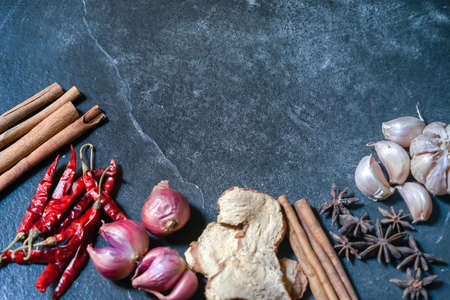 spices on black backgroundの写真素材