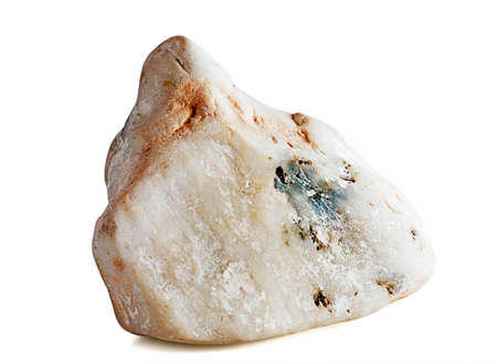 White stone with proveins of pink and black colors.