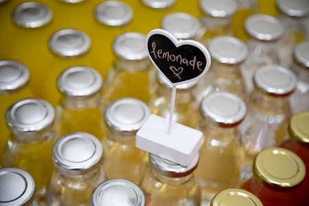 Lemonade drink label on top of bottletopsの写真素材