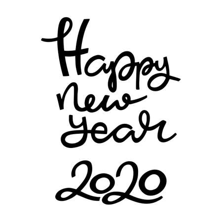 New year 2020 lettering, card design element. Happy new year handwritten, isolated on a white background.のイラスト素材