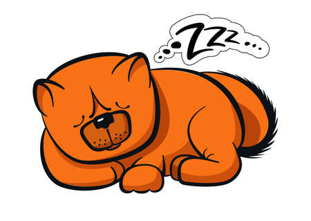 Sleeping dog chow-chow red color bread with buzz bubble sticker on the white background isolated in cartoon style.のイラスト素材