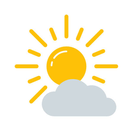 Weather forecast colorful icon. Flat cloudy sun symbol isolated on white background. Vector illustration EPS10.のイラスト素材