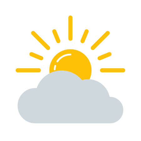 Weather forecast colorful icon. Flat cloudy sun symbol isolated on white background. Vector illustration EPS10.のイラスト素材