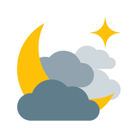 Weather forecast colorful icon. Flat cloudy night symbol isolated on white background. Vector illustration EPS10.のイラスト素材