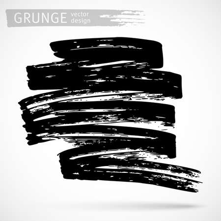 Black ink brush strokes background. Freehand drawing. Grunge abstract design element isolated on white background. Text frame template. Vector illustration EPS 10.のイラスト素材