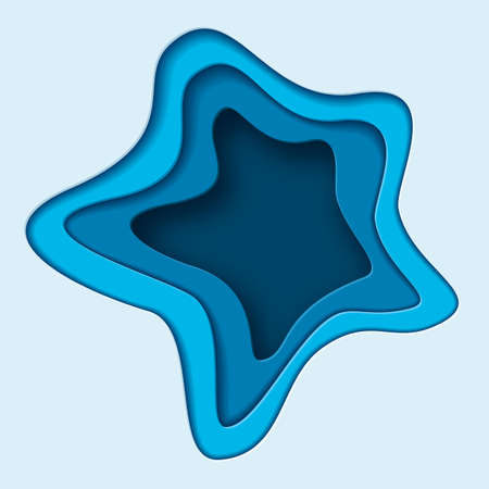 Blue cut out paper effect abstract background. Square vector design layout, banner templates.のイラスト素材