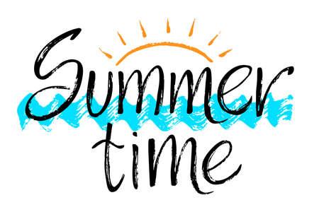 Dry brush lettering composition with text Summer time. Logo design isolated on white background....