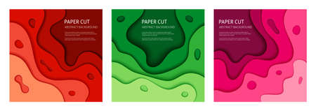 3d effect abstract background. Colorful cut out paper, set of 3 vector design templates.のイラスト素材