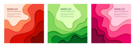 3d effect abstract background. Colorful cut out paper, set of 3 vector design templates.のイラスト素材