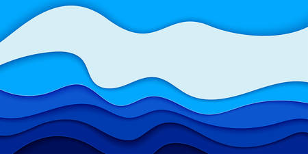 World Oceans Day banner, poster template. Deep blue sea waves paper cut style. Vector illustration EPS 10.のイラスト素材