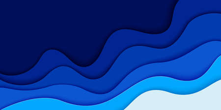 World Oceans Day banner, poster template. Deep blue sea waves paper cut style. Vector illustration...