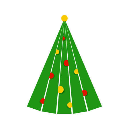 Green christmas tree with festive decorations isolated on a white background. Vector flat illustration for greeting card, poster, invitation, web banner.のイラスト素材