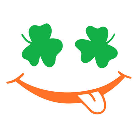 Vector St. Patrick's Day composition with shamrock leaves and smiling lips isolated on the white background. Design element for stickers, posters, greeting cards, t-shirts.のイラスト素材