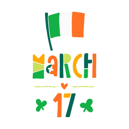 Vector St. Patrick's Day clipart with traditional Irish color and festive elements for stickers, posters, greeting cards, t-shirts, decoration.のイラスト素材