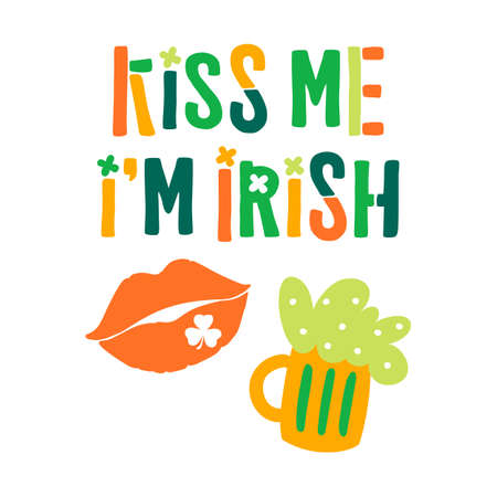 Vector St. Patrick's Day clipart with traditional Irish color and festive elements for stickers, posters, greeting cards, t-shirts, decoration.のイラスト素材