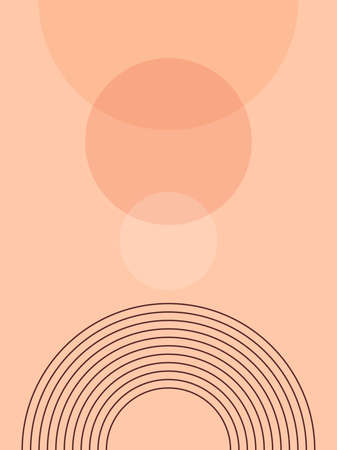 Abstract contemporary aesthetic poster design with geometric shapes and lines like sun and rainbow. Mid-century modern wall decor. Trendy minimalist print. Vector illustration.のイラスト素材