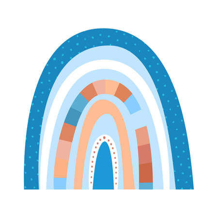 Cute handdrawnboho style rainbow for children's party decoration, print, baby fabric, wallpaper, textile design. Contemporary vector illustration.のイラスト素材