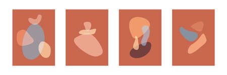 Hand-painted abstract various shapes balance composition, modern nordic wall art, minimalistic geometric prints, vector illustration for decoration, postcard or cover design.のイラスト素材