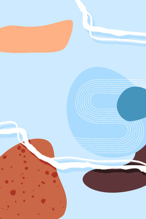 Abstract trendy style shapes and lines composition, contemporary texture background for social media, stories template, decoration, postcard, package or cover design. Vector illustration.のイラスト素材