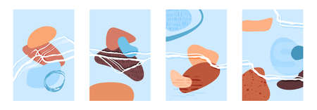 Abstract trendy style shapes and lines composition, contemporary texture background for social media, stories template, decoration, postcard, package or cover design. Vector illustration.のイラスト素材