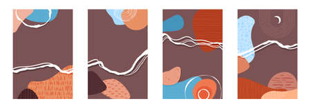 Abstract trendy style shapes and lines composition, contemporary texture background for social media, stories template, decoration, postcard, package or cover design. Vector illustration.のイラスト素材